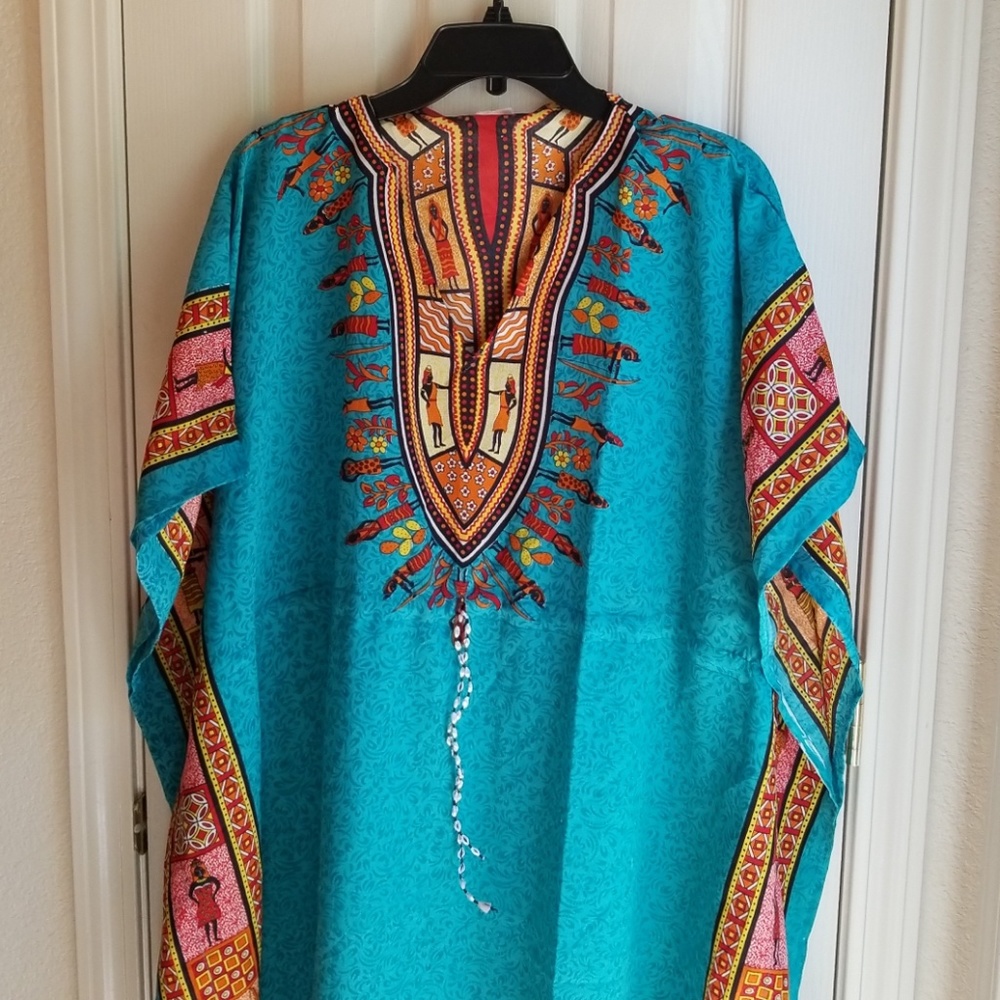 NWT ROSE BY AK TURQUOISE PRINT CAFTAN